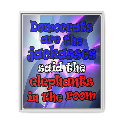 donkeys and elephants - framed canvas art (grey-pink wave)