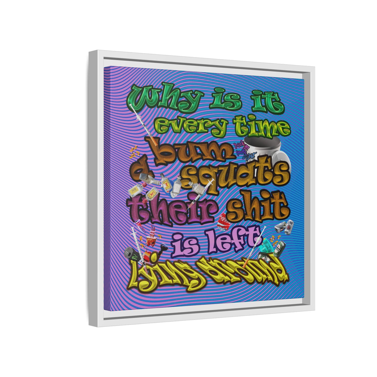 the bum's shit - framed canvas art (light blue-purple wave)