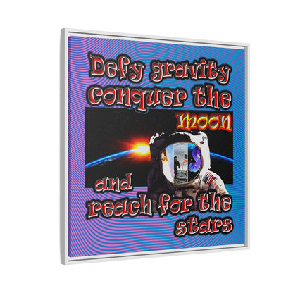 defy conquer reach - framed canvas art (light blue-purple wave)