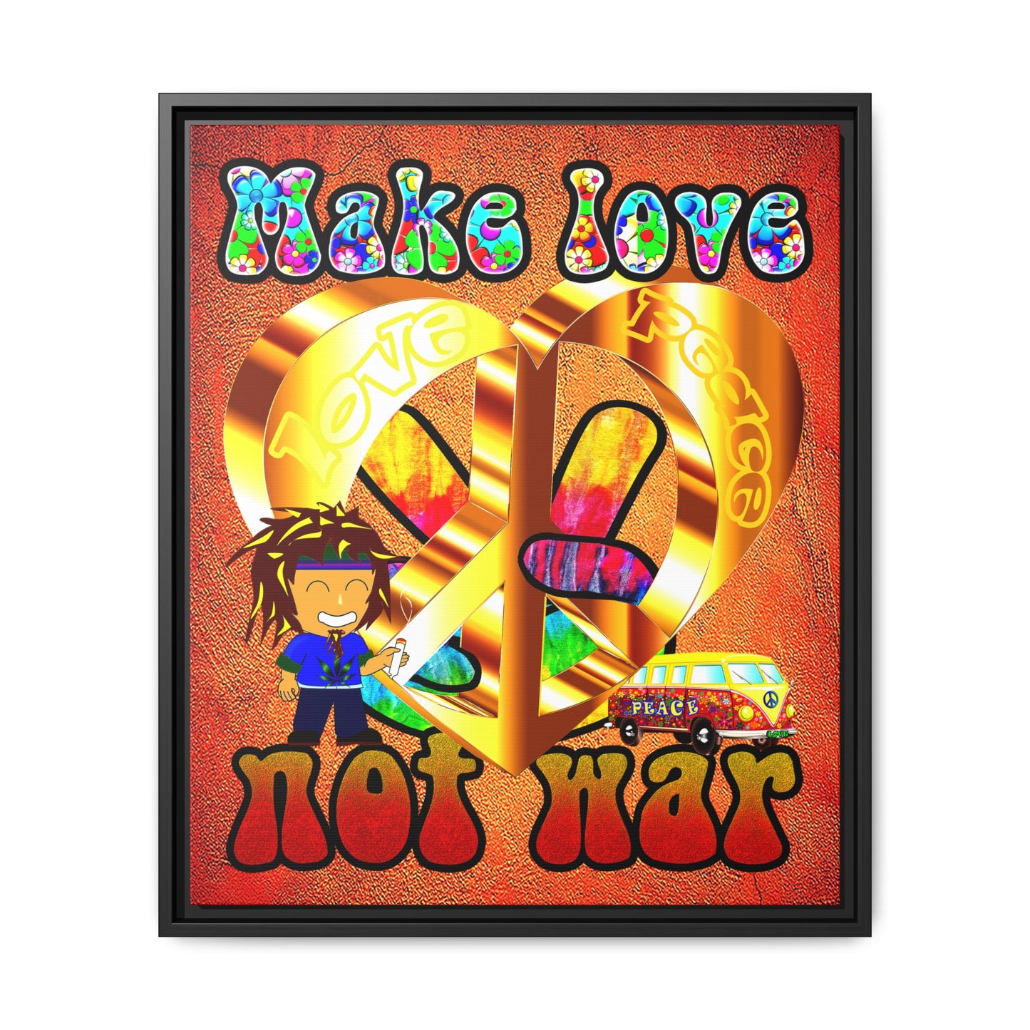 love peace - framed canvas art (burnt orange)
