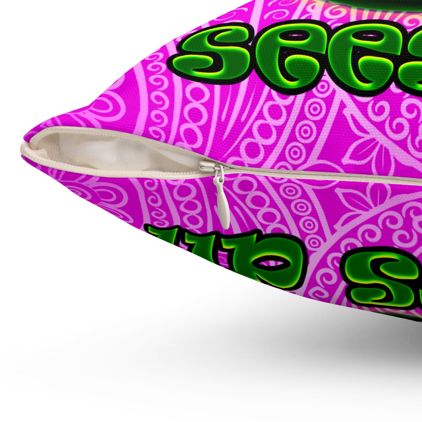 green monster - Spun Polyester Square Pillow - (pink swirl)