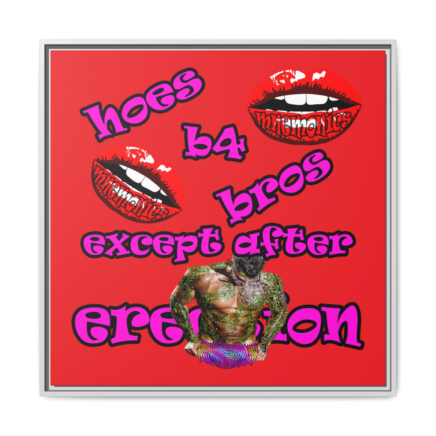 hoes b4 bros - framed canvas art (red)