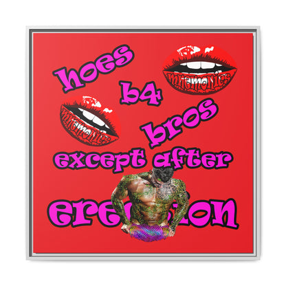 hoes b4 bros - framed canvas art (red)