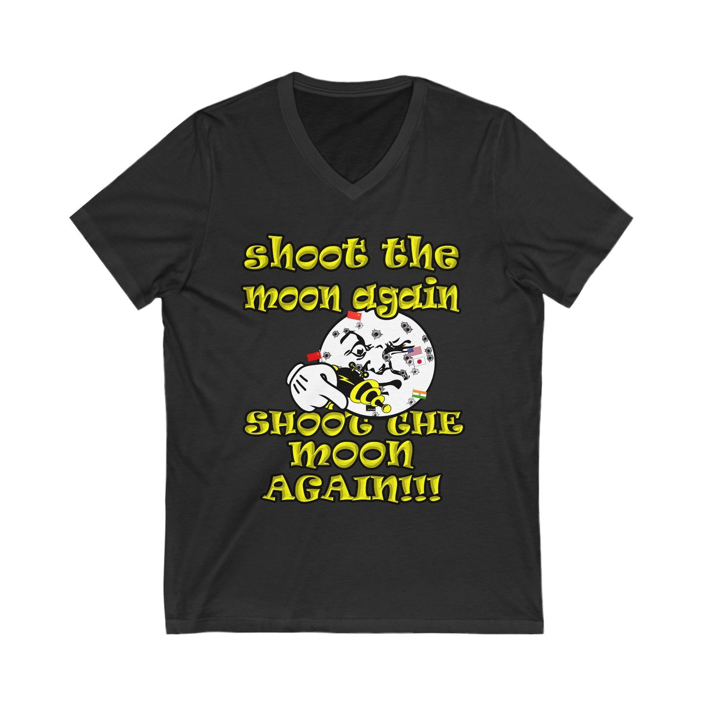 shoot the moon again - Unisex Jersey Short Sleeve V-Neck Tee