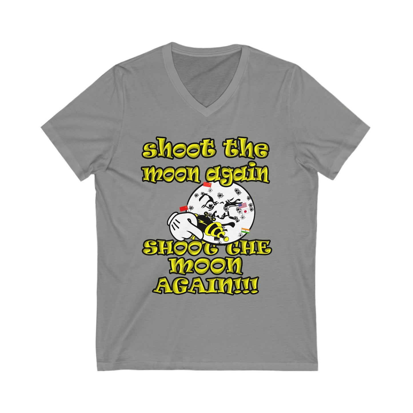 shoot the moon again - Unisex Jersey Short Sleeve V-Neck Tee