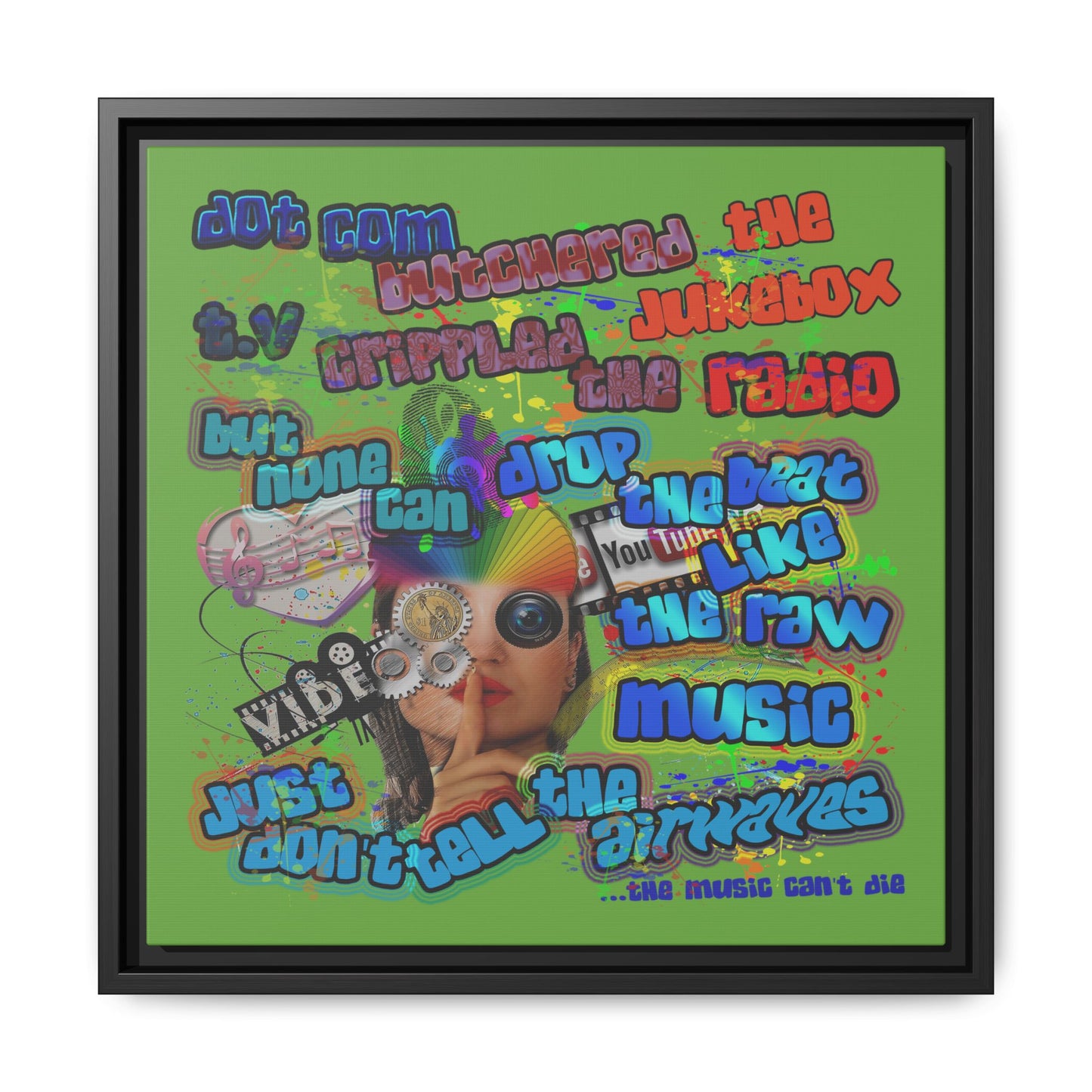 drop the beat - framed canvas art (green)