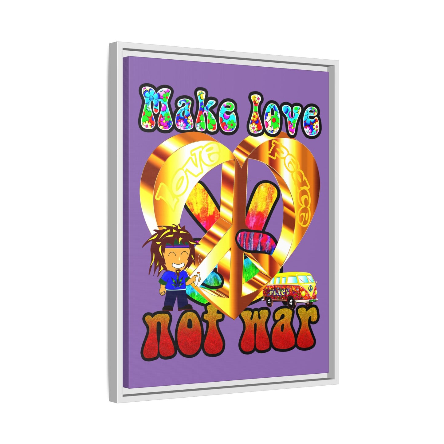 love peace - framed canvas art (light purple)