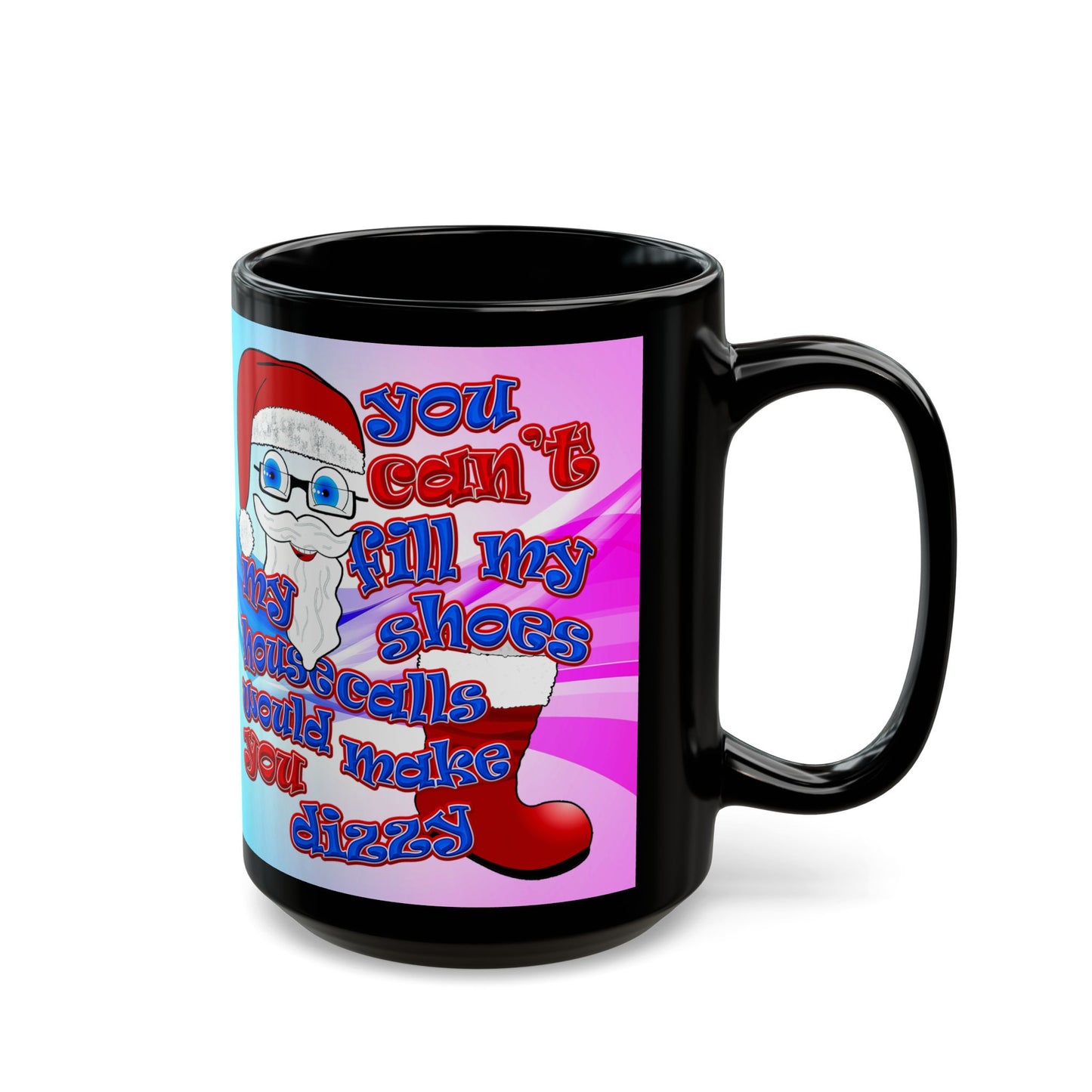 santa's shoes - Black Mug (light blue-pink wave)