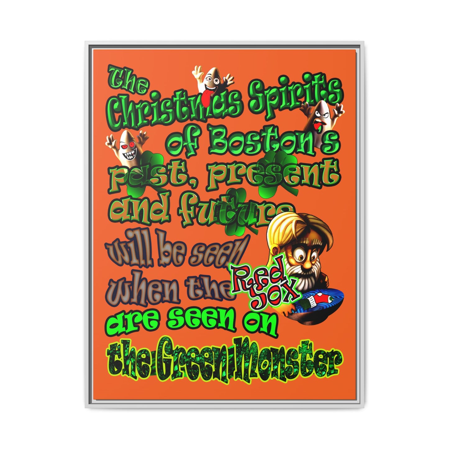 christmas spirits of boston - framed canvas art (orange)