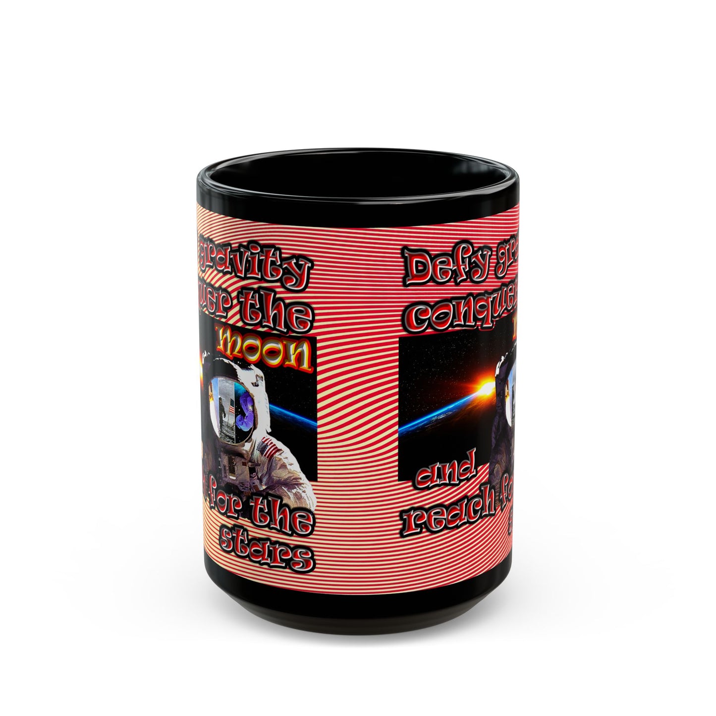 defy conquer reach - Black Mug (yellow-orange wave)