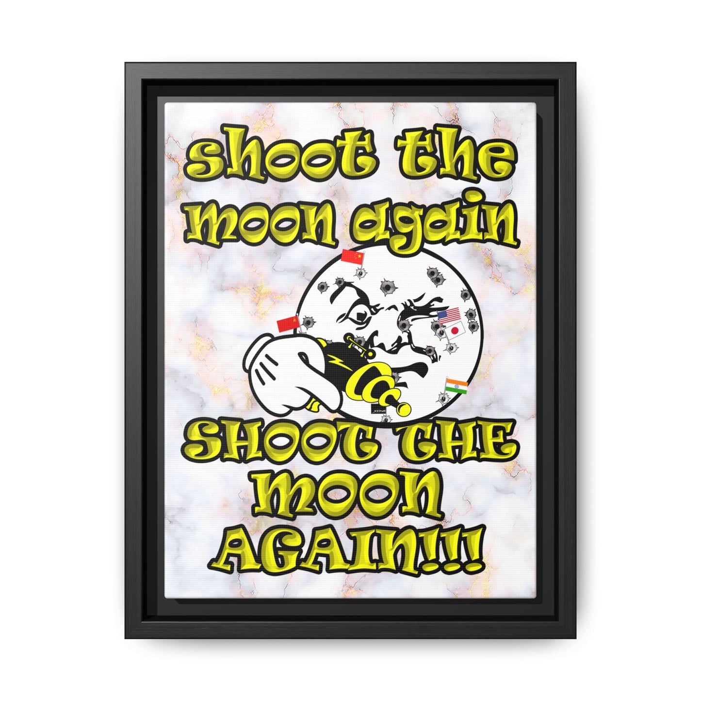 shoot the moon again - framed canvas art (white marble)
