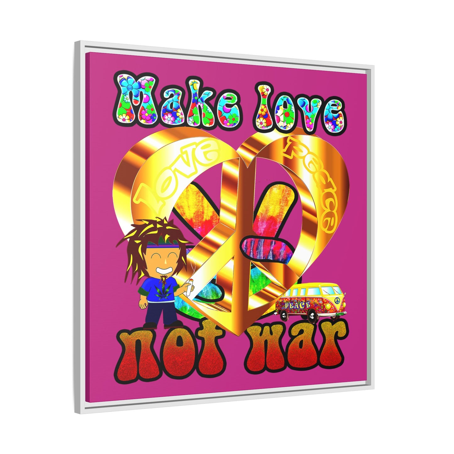 love peace - framed canvas art (pink)