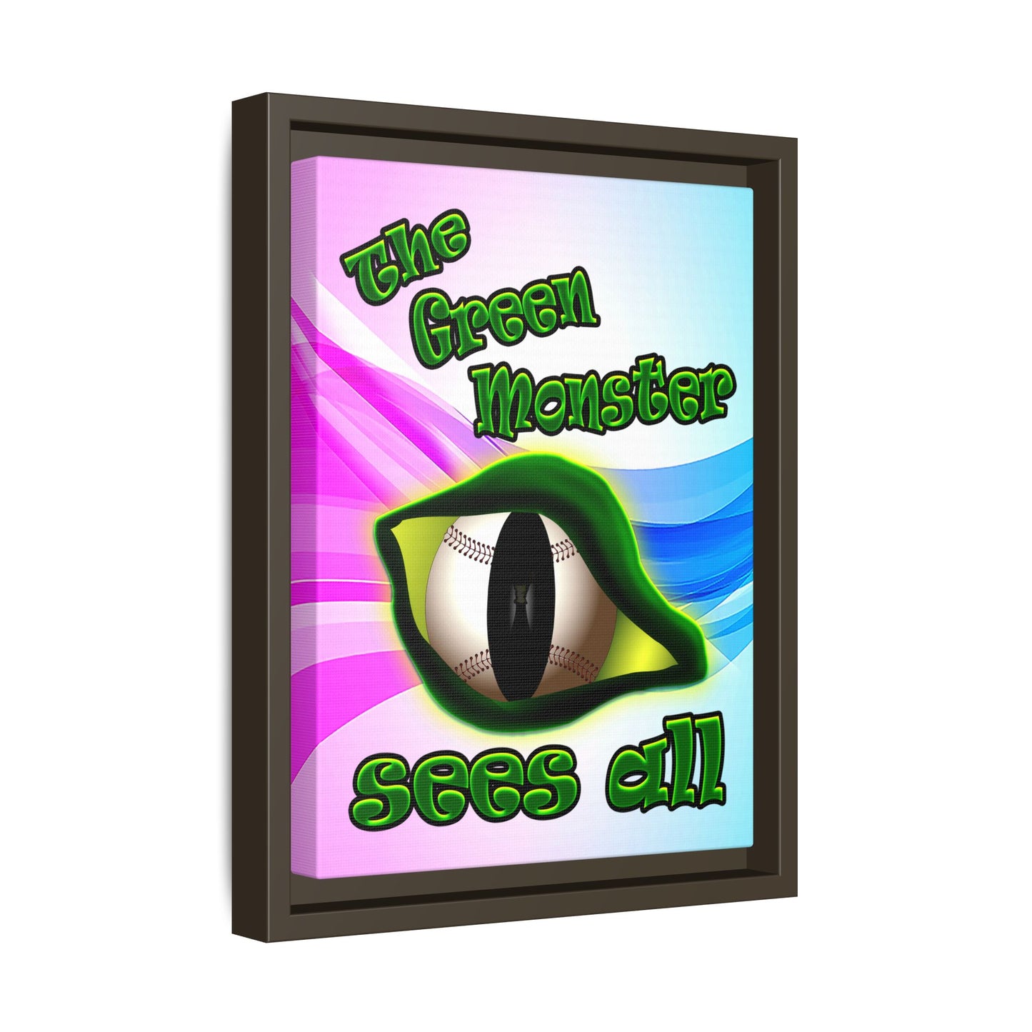 green monster - framed canvas art (light blue-pink wave)