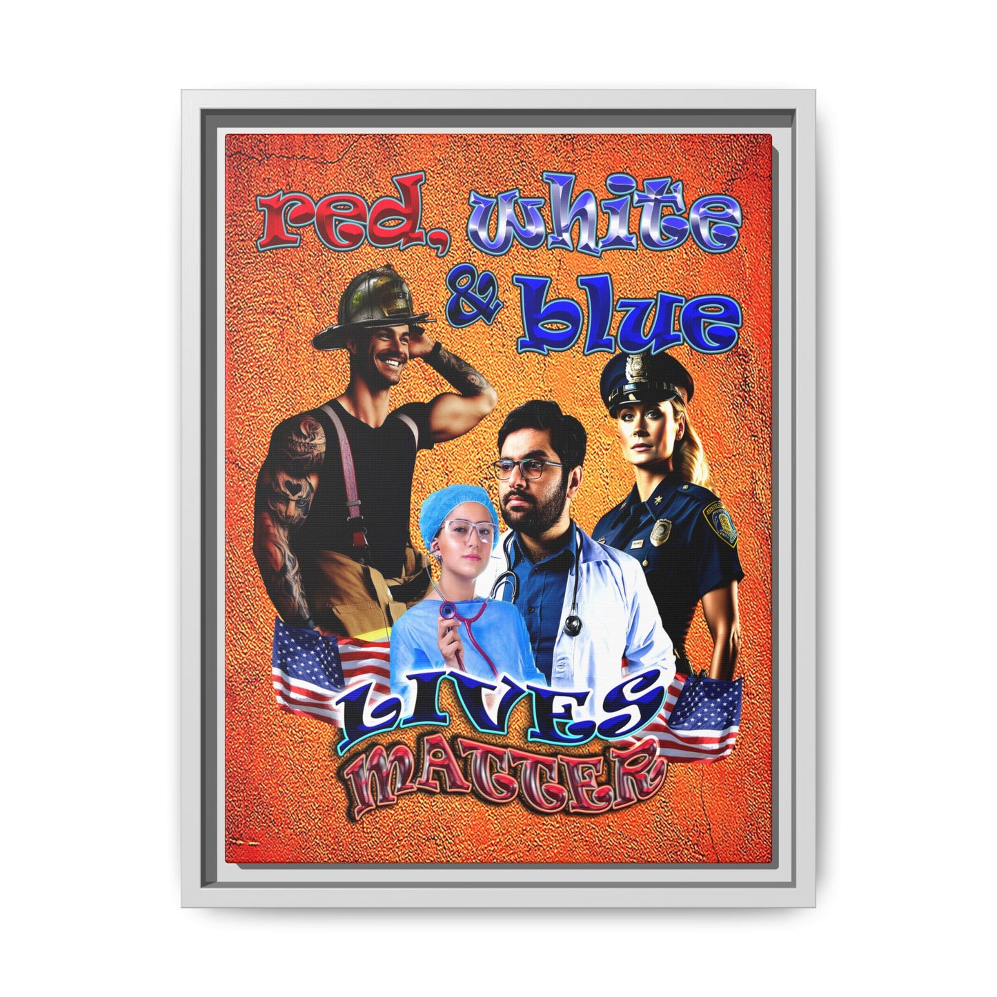 rw&b lives matter - framed canvas art (burnt orange)