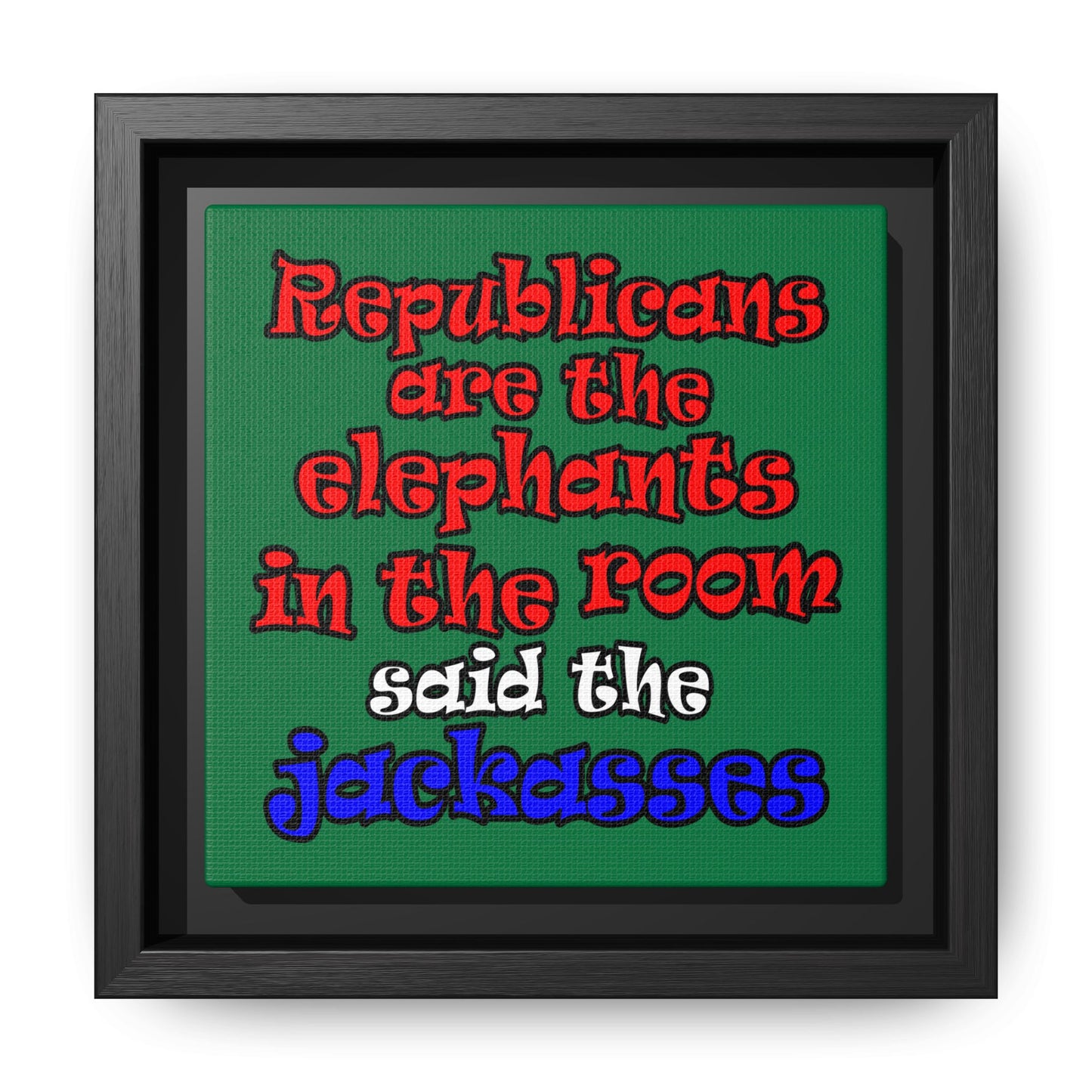 donkeys and elephants - framed canvas art (dark green)