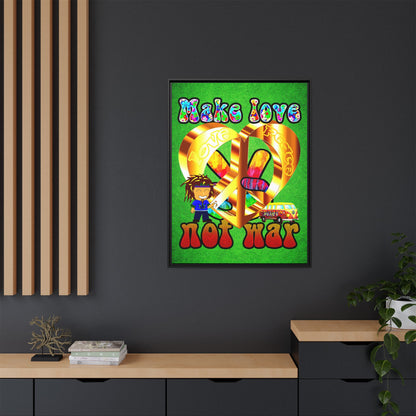 love peace - framed canvas art (green turf)