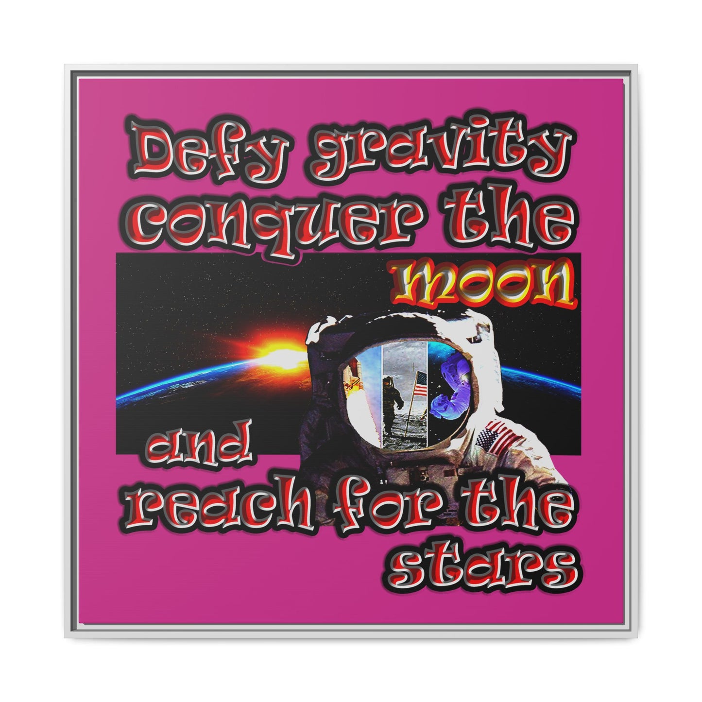 defy conquer reach - framed canvas art (pink)