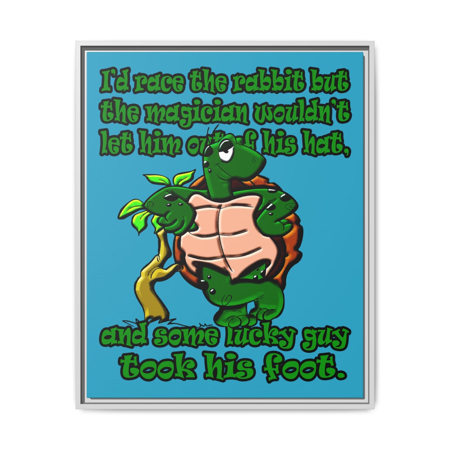 turtle race - framed canvas art (turquoise)