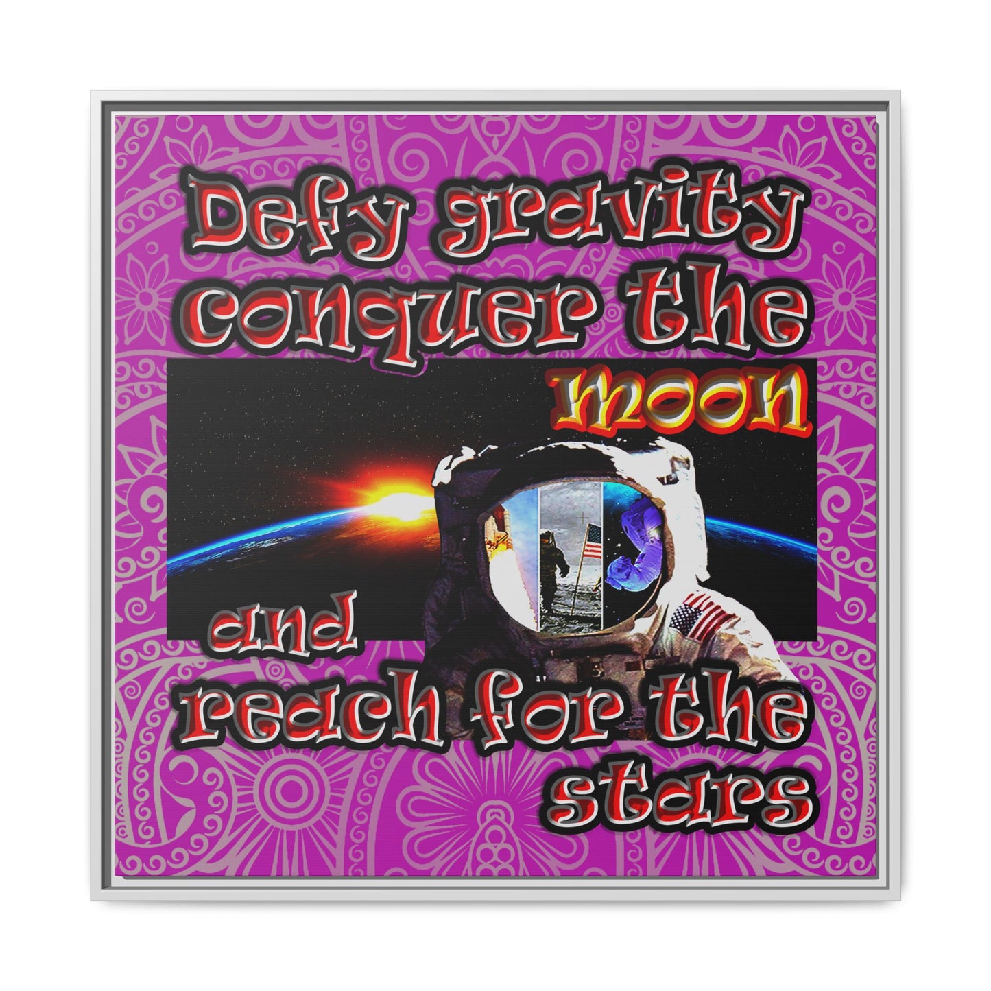 defy conquer reach - framed canvas art (pink swirl)