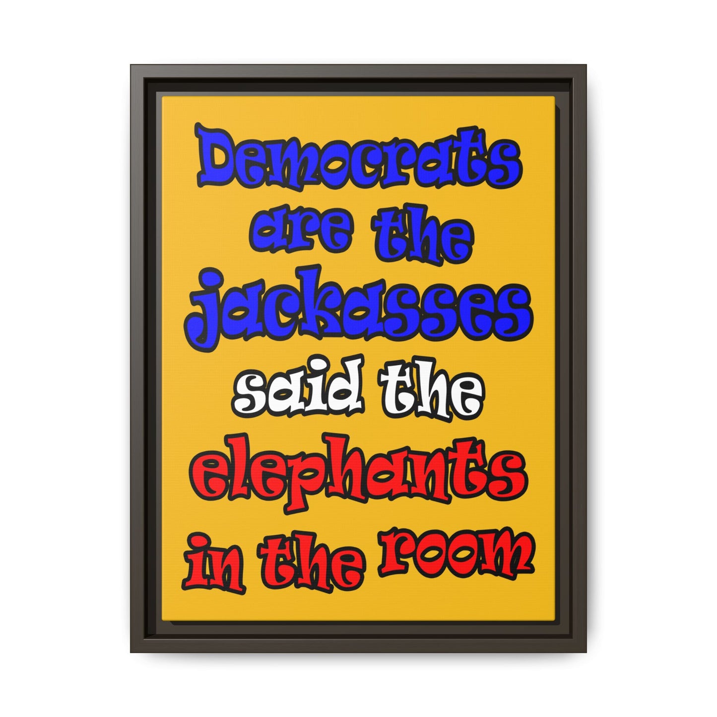 donkeys and elephants - framed canvas art (yellow)