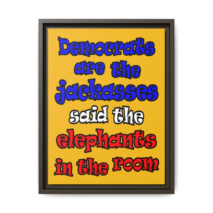 donkeys and elephants - framed canvas art (yellow)