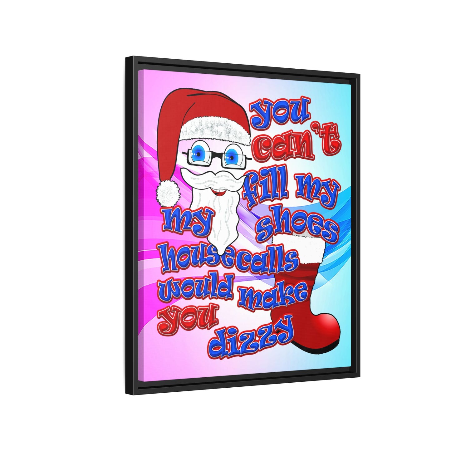 santa's shoes - framed canvas art (light blue-pink wave)