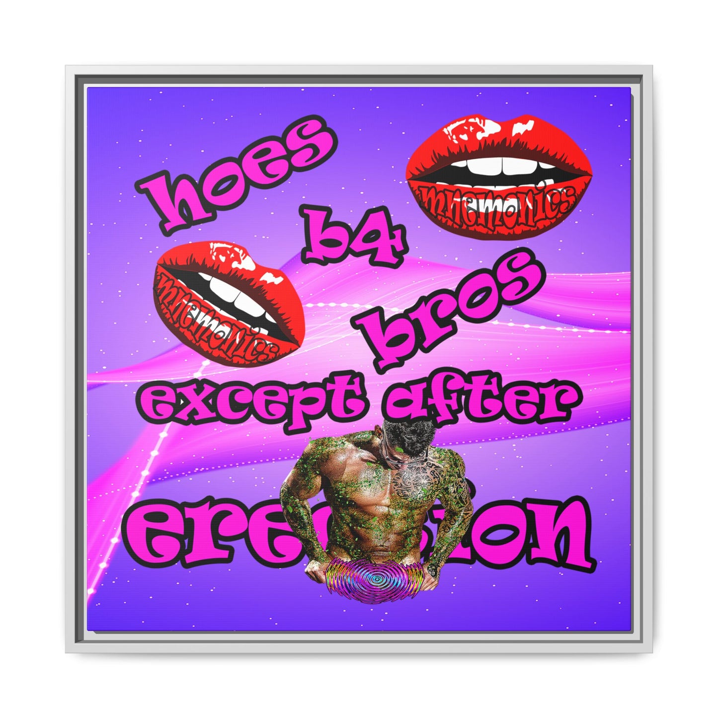 hoes b4 bros - framed canvas art (purple-pink wave)