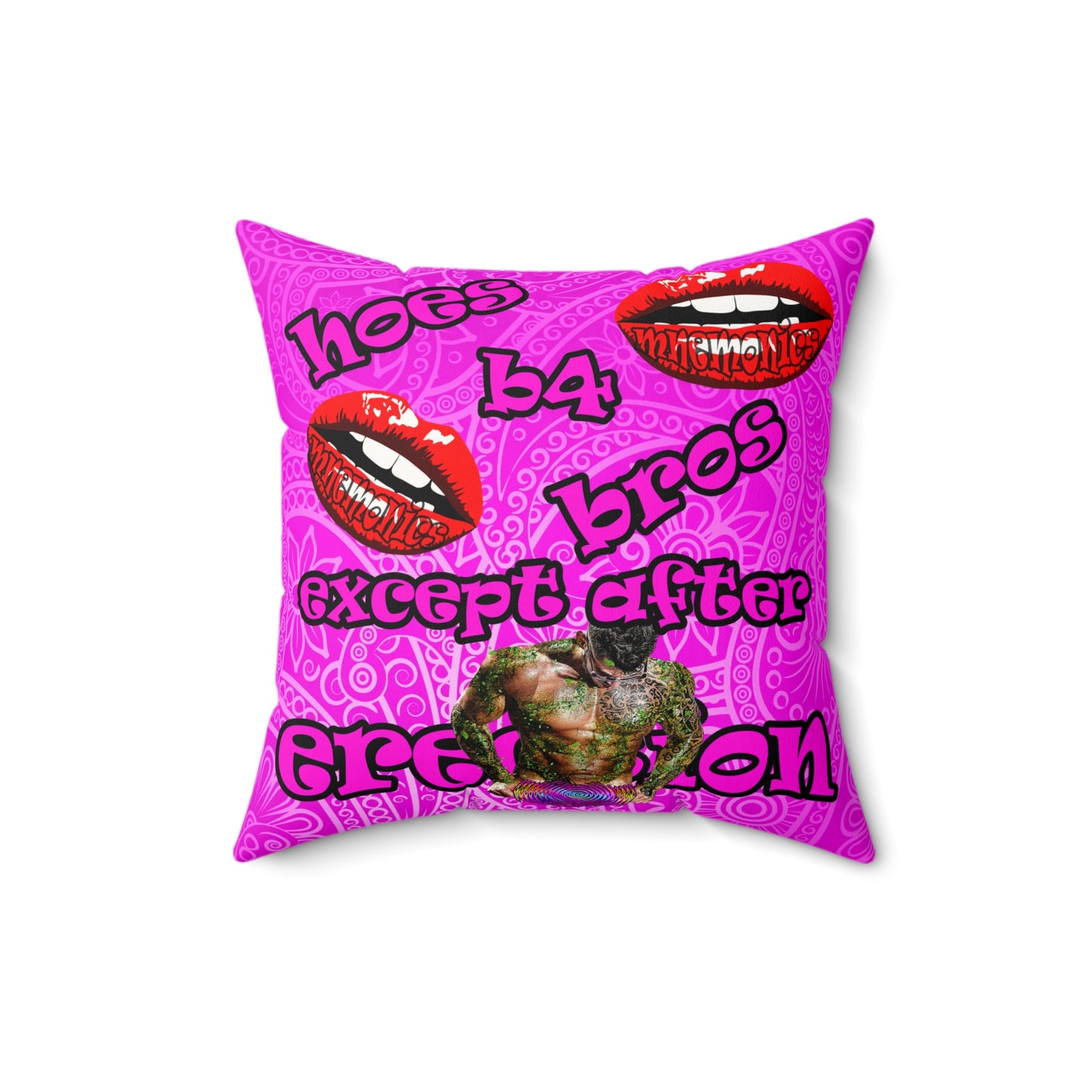 hoes b4 bros - Faux Suede Square Pillow - (pink swirl)
