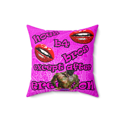hoes b4 bros - Faux Suede Square Pillow - (pink swirl)