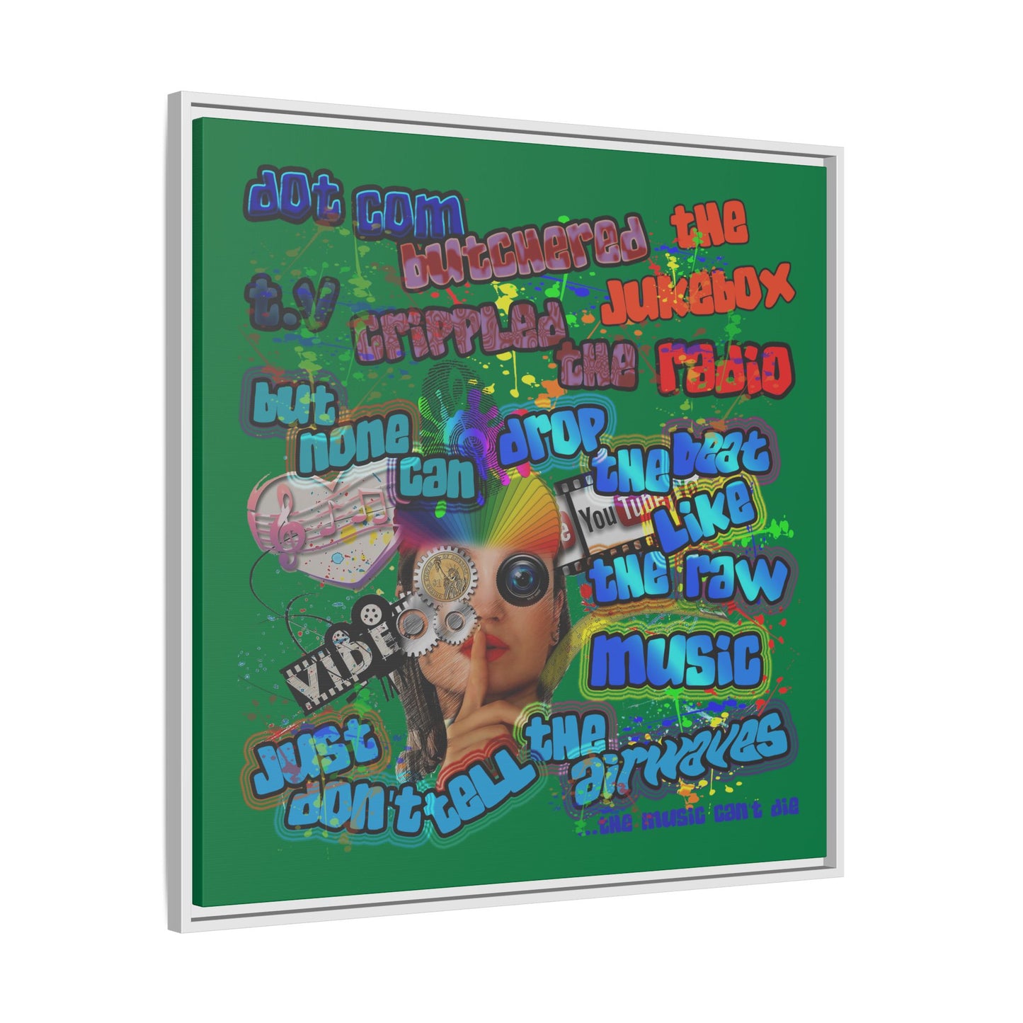drop the beat - framed canvas art (dark green)