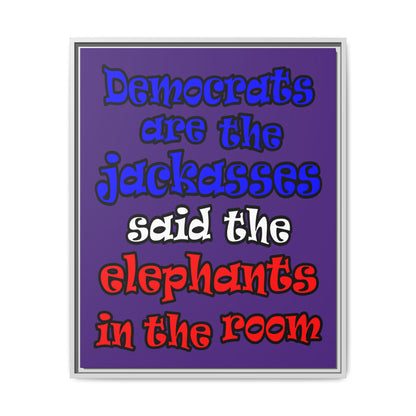 donkeys and elephants - framed canvas art (purple)