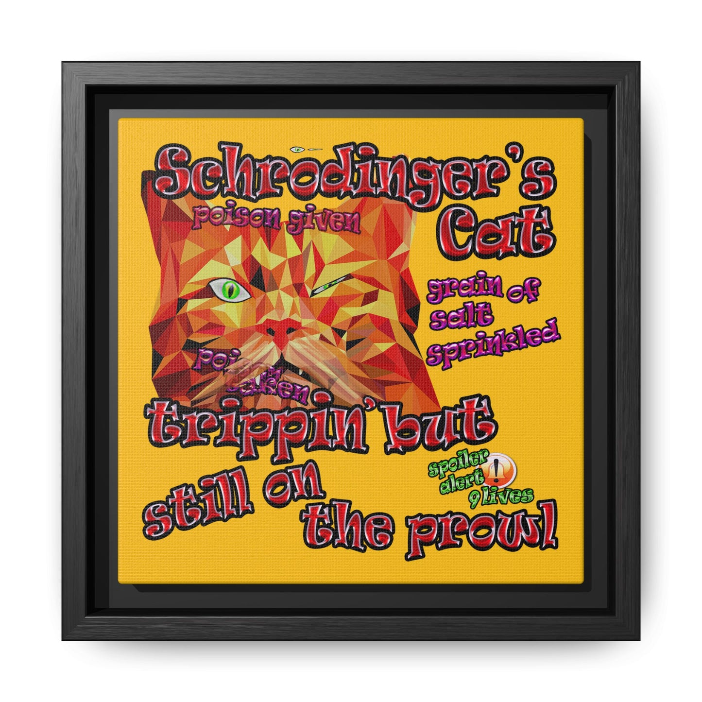 schrodinger's cat - framed canvas art (yellow)