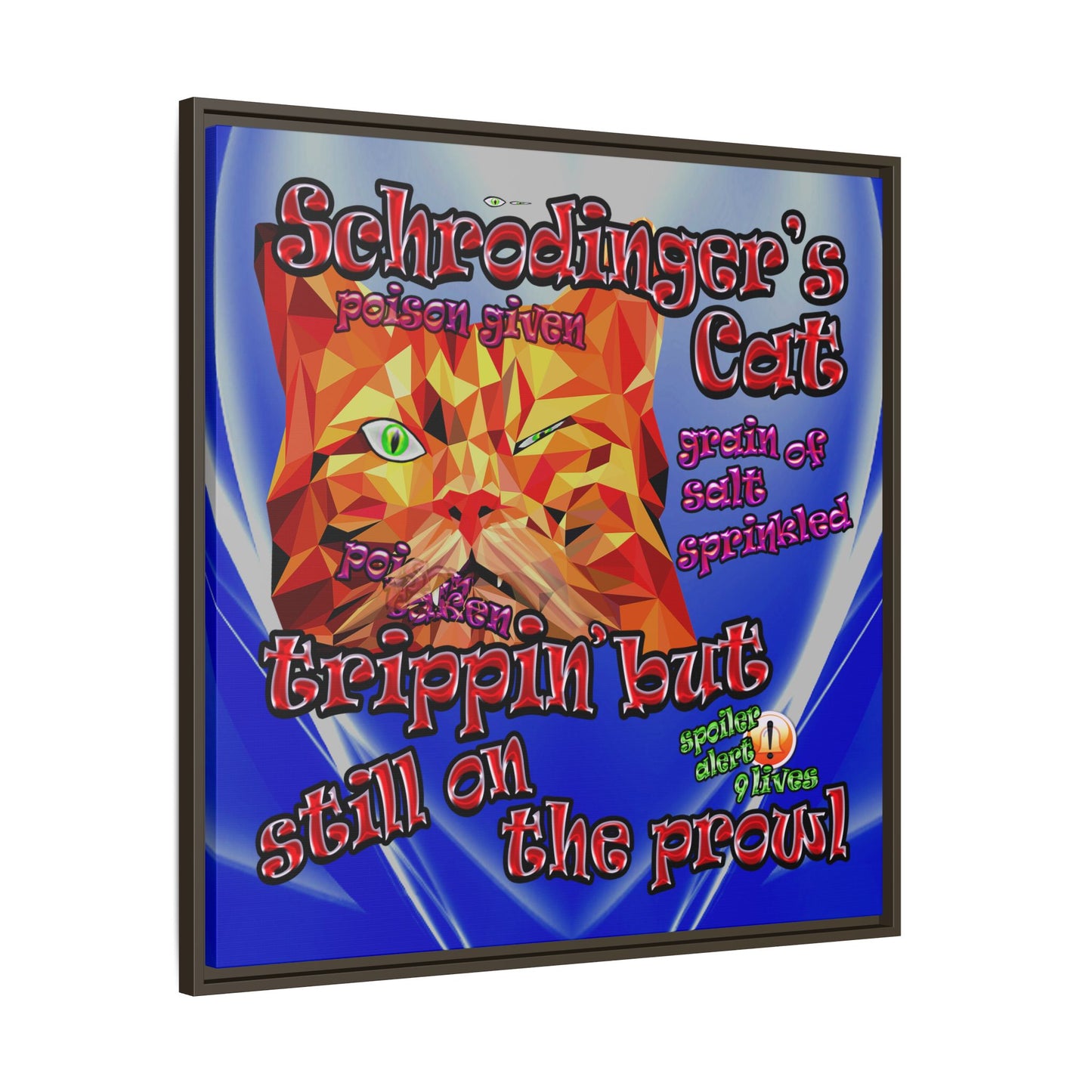 schrodinger's cat - framed canvas art (blue-white wave)