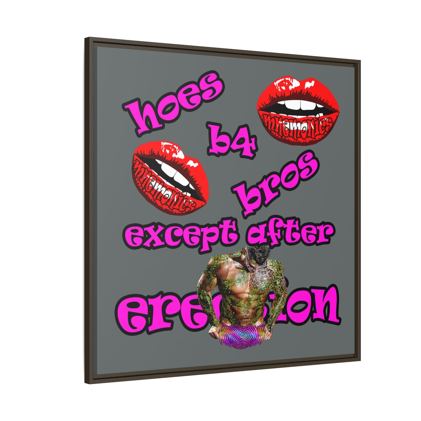 hoes b4 bros - framed canvas art (dark grey)