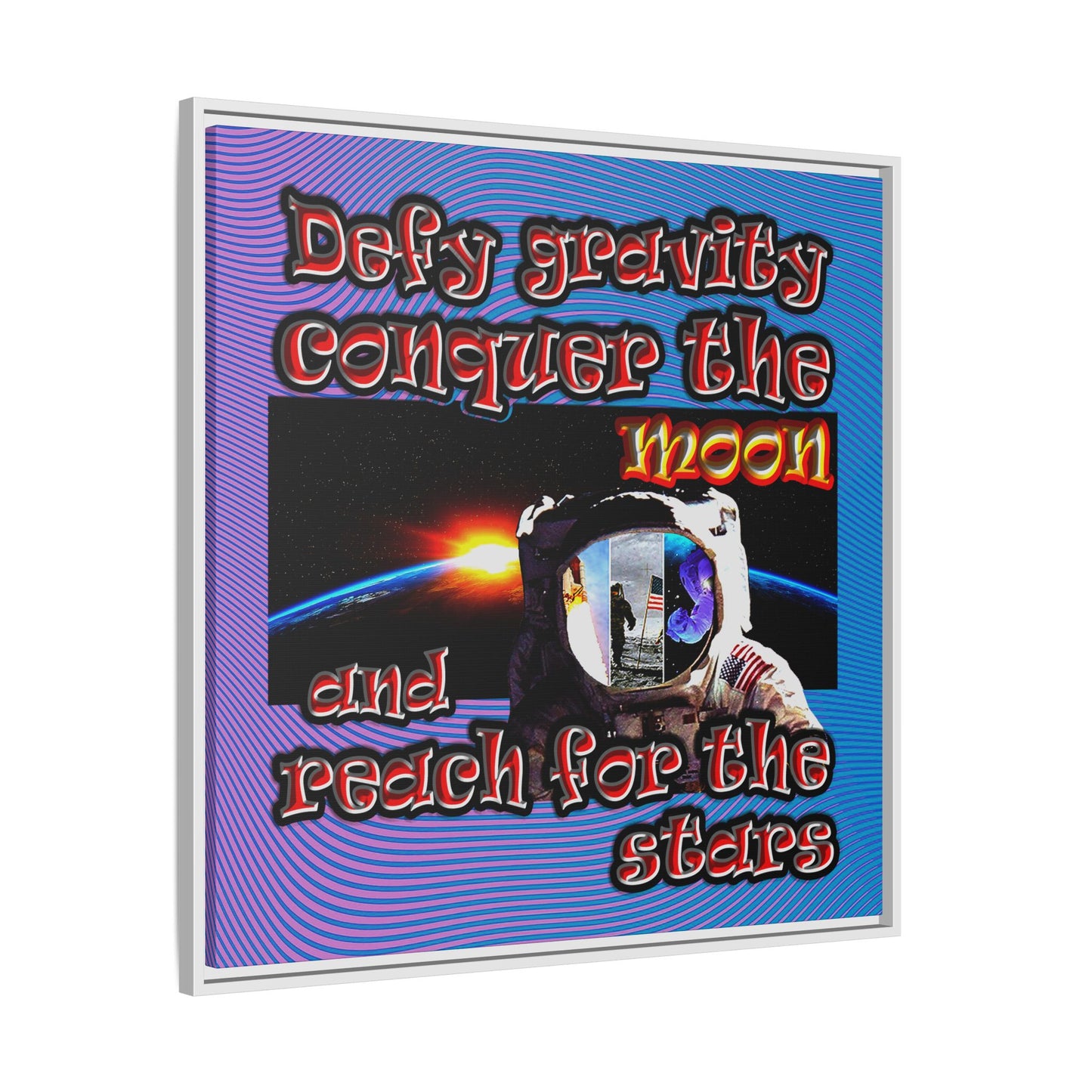 defy conquer reach - framed canvas art (light blue-purple wave)