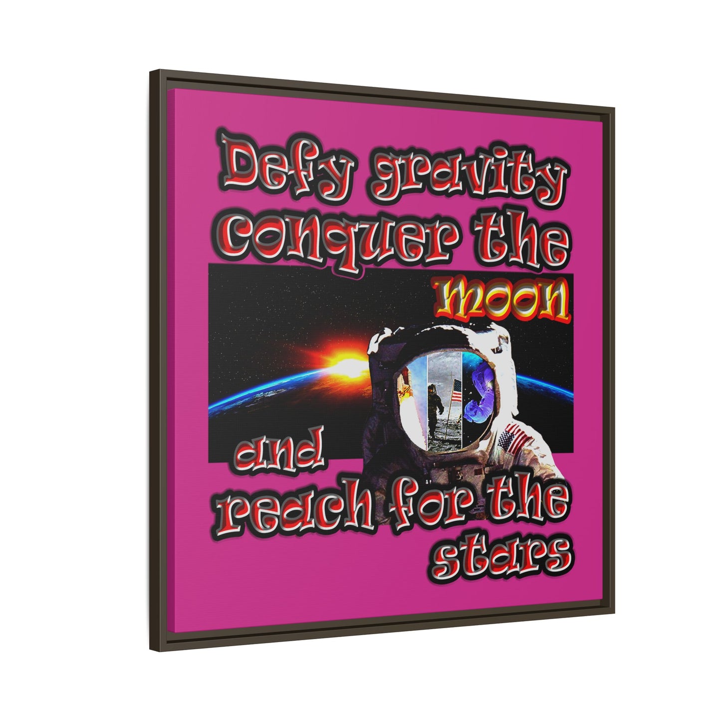 defy conquer reach - framed canvas art (pink)