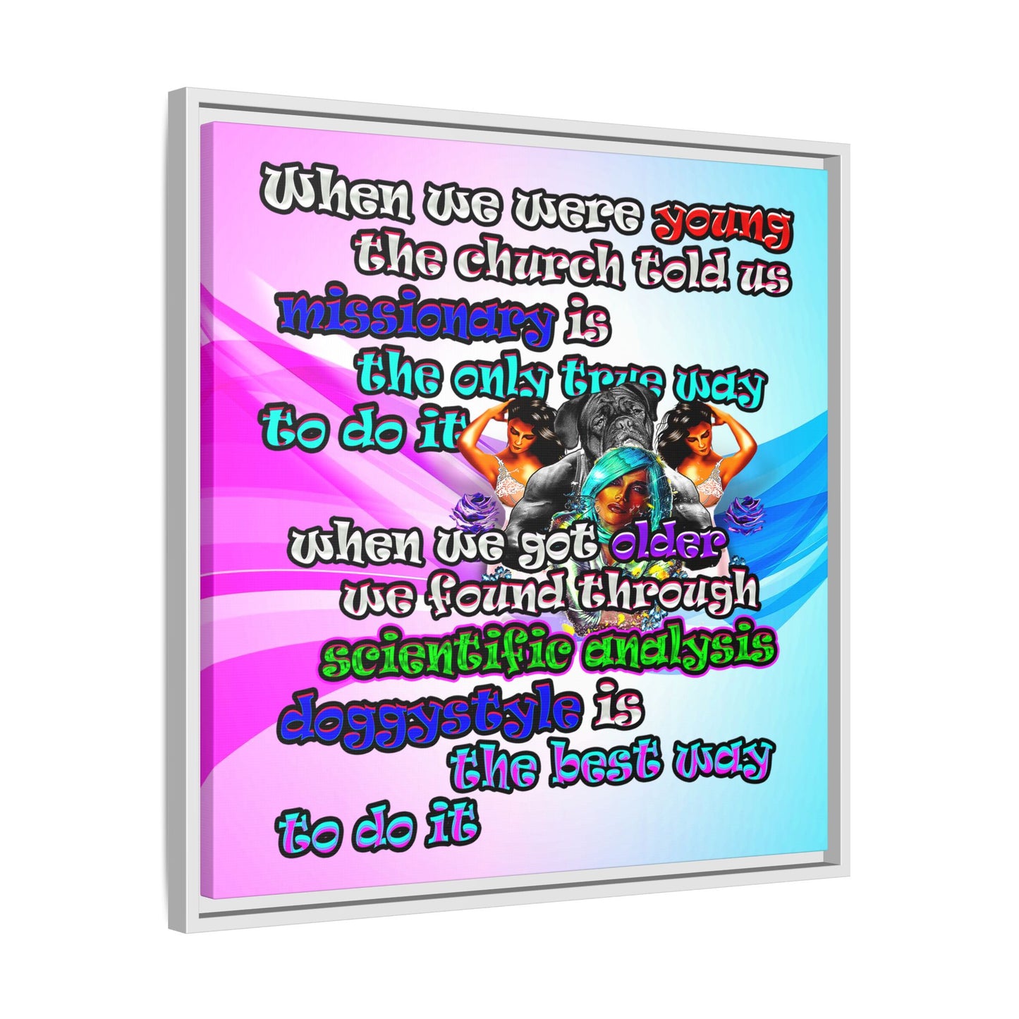 doggystyle - framed canvas art (light blue-pink wave)