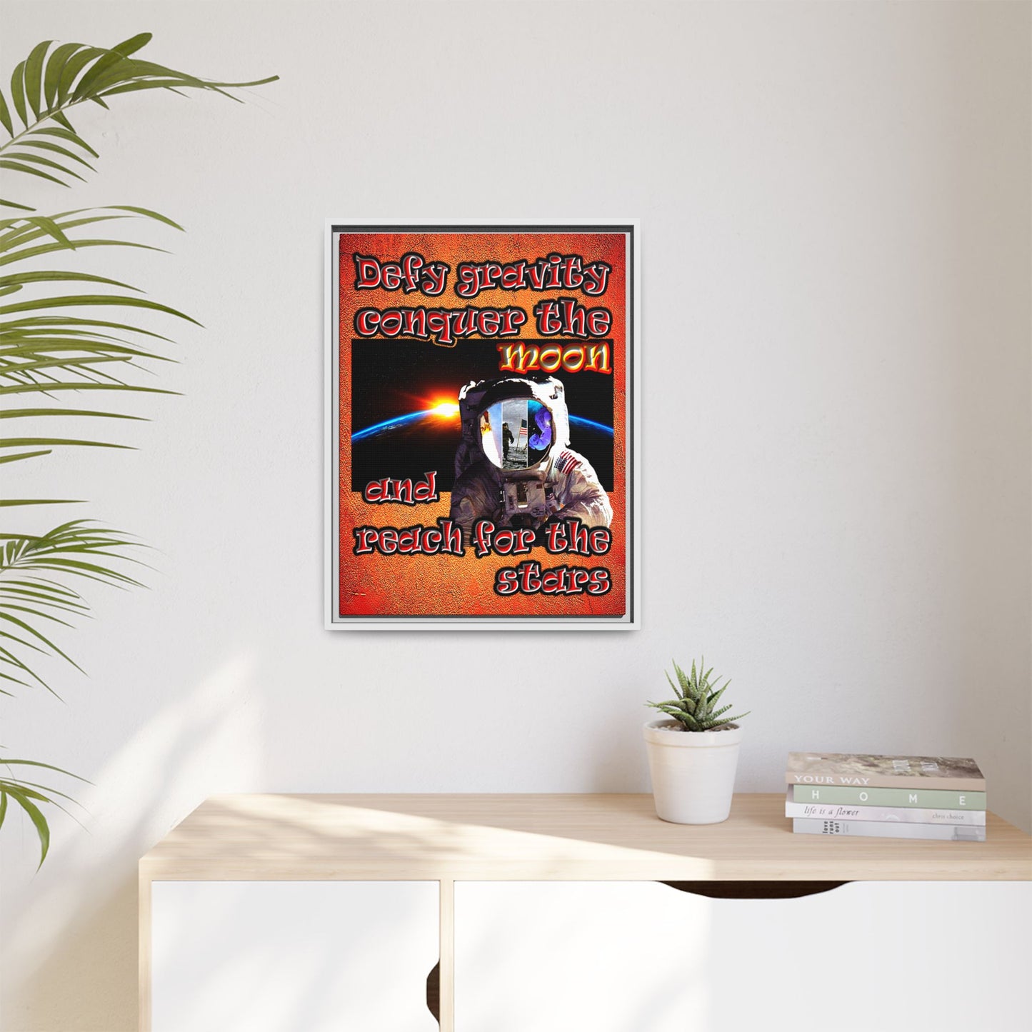 defy conquer reach - framed canvas art (burnt orange)