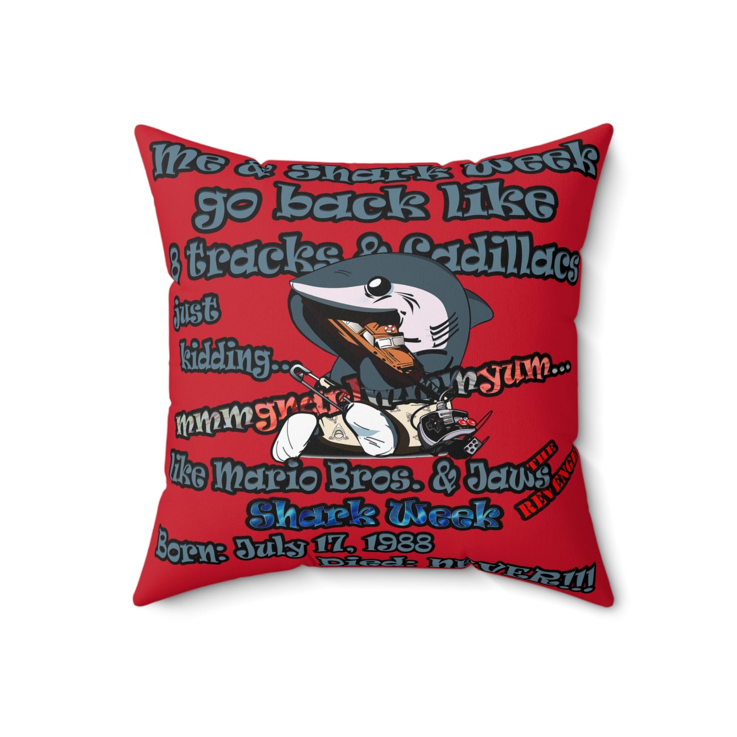 shark week - Faux Suede Square Pillow - (dark red)