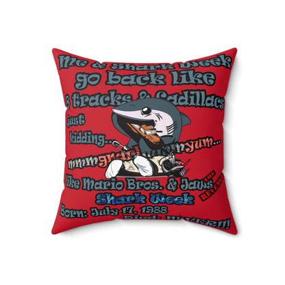 shark week - Faux Suede Square Pillow - (dark red)