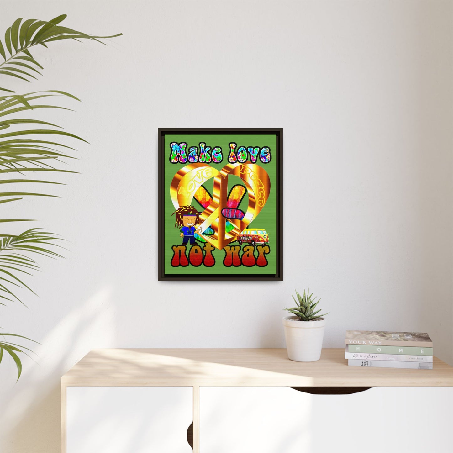love peace - framed canvas art (green)