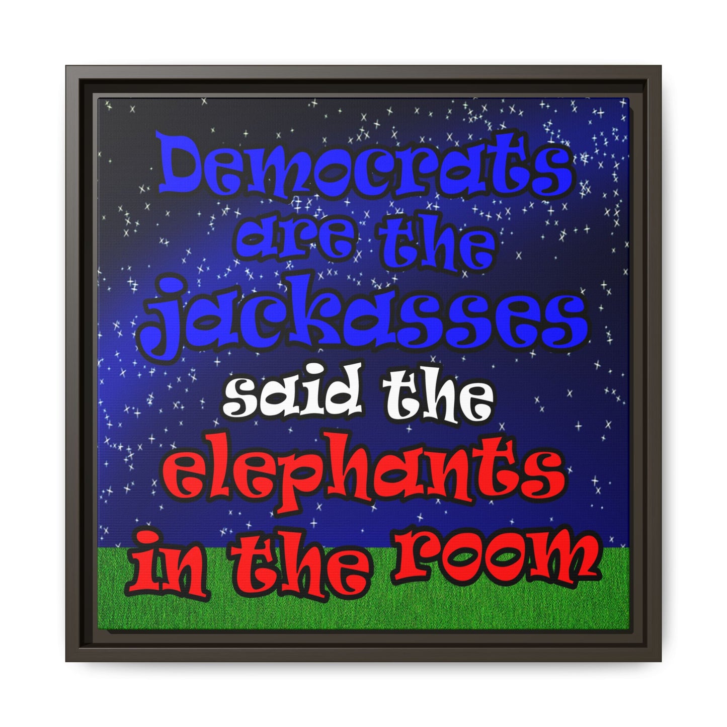 donkeys and elephants - framed canvas art ('snoops' background)