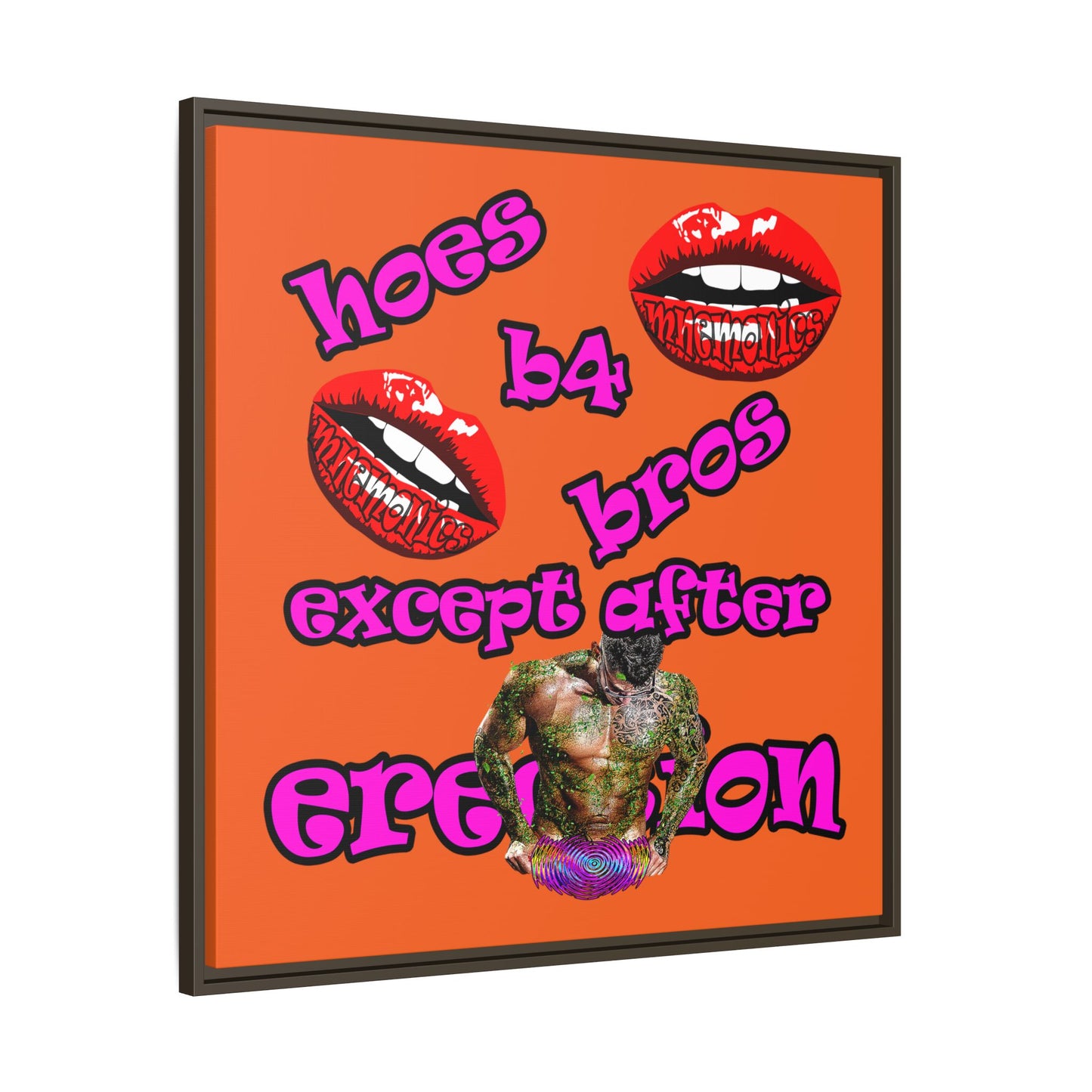 hoes b4 bros - framed canvas art (orange)