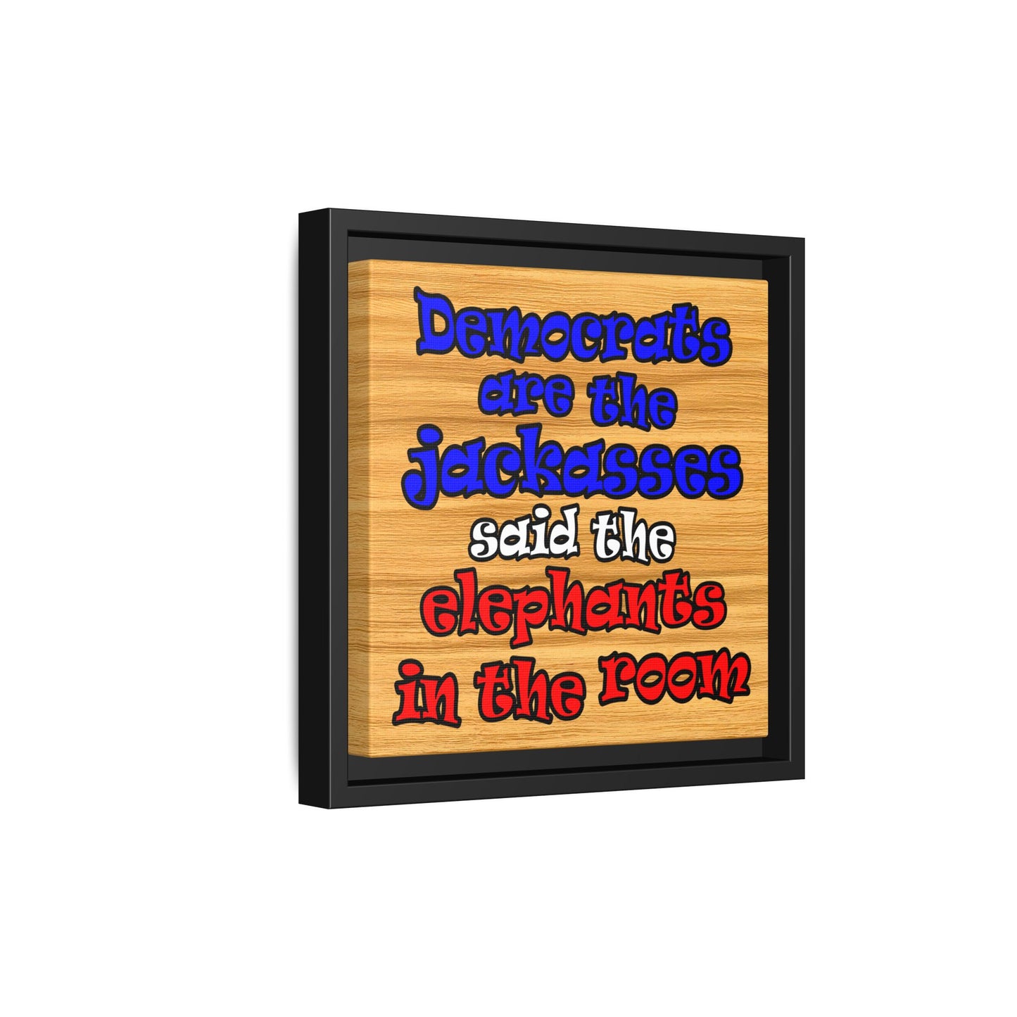 donkeys and elephants - framed canvas art (butterscotch wood finish)