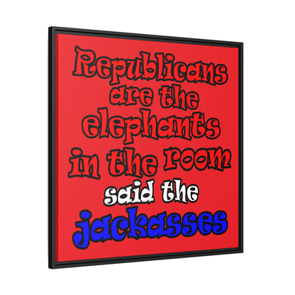 donkeys and elephants - framed canvas art (red)