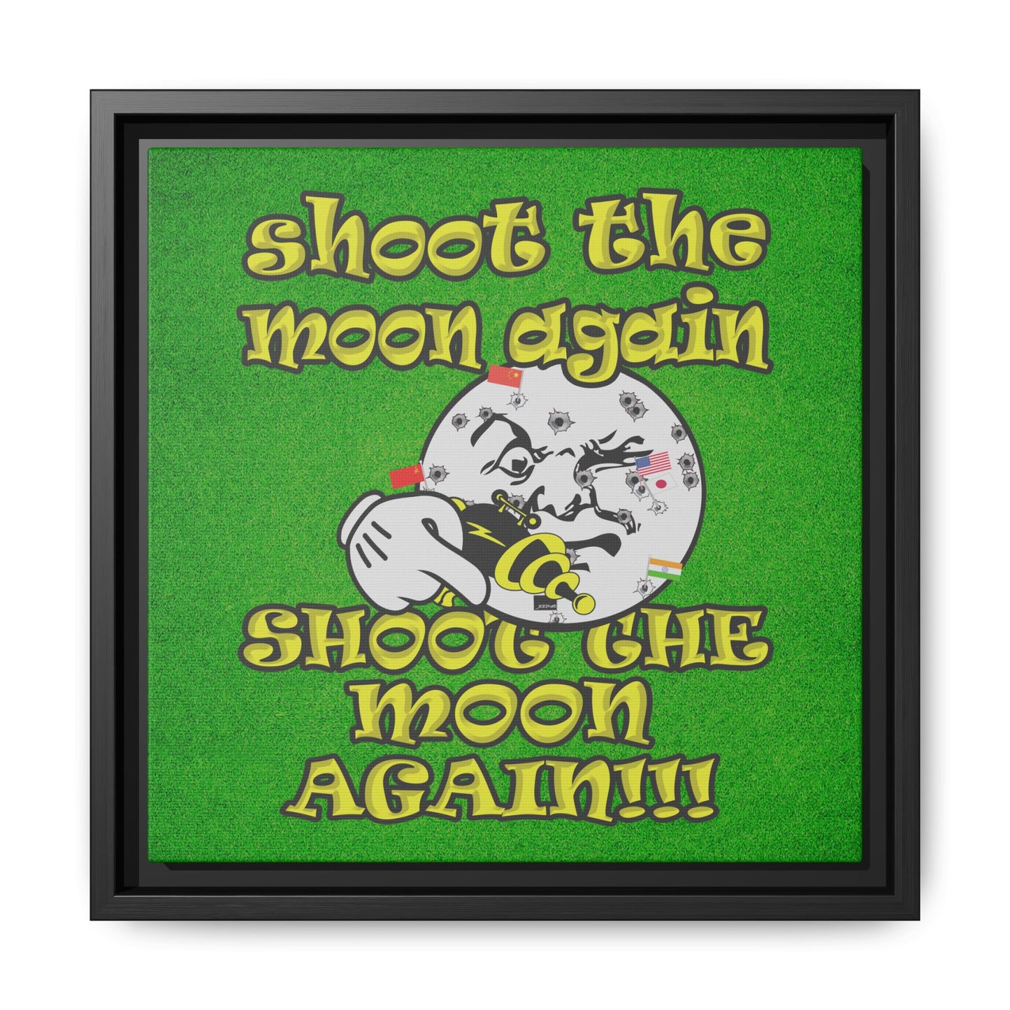 shoot the moon again - framed canvas art (green turf)