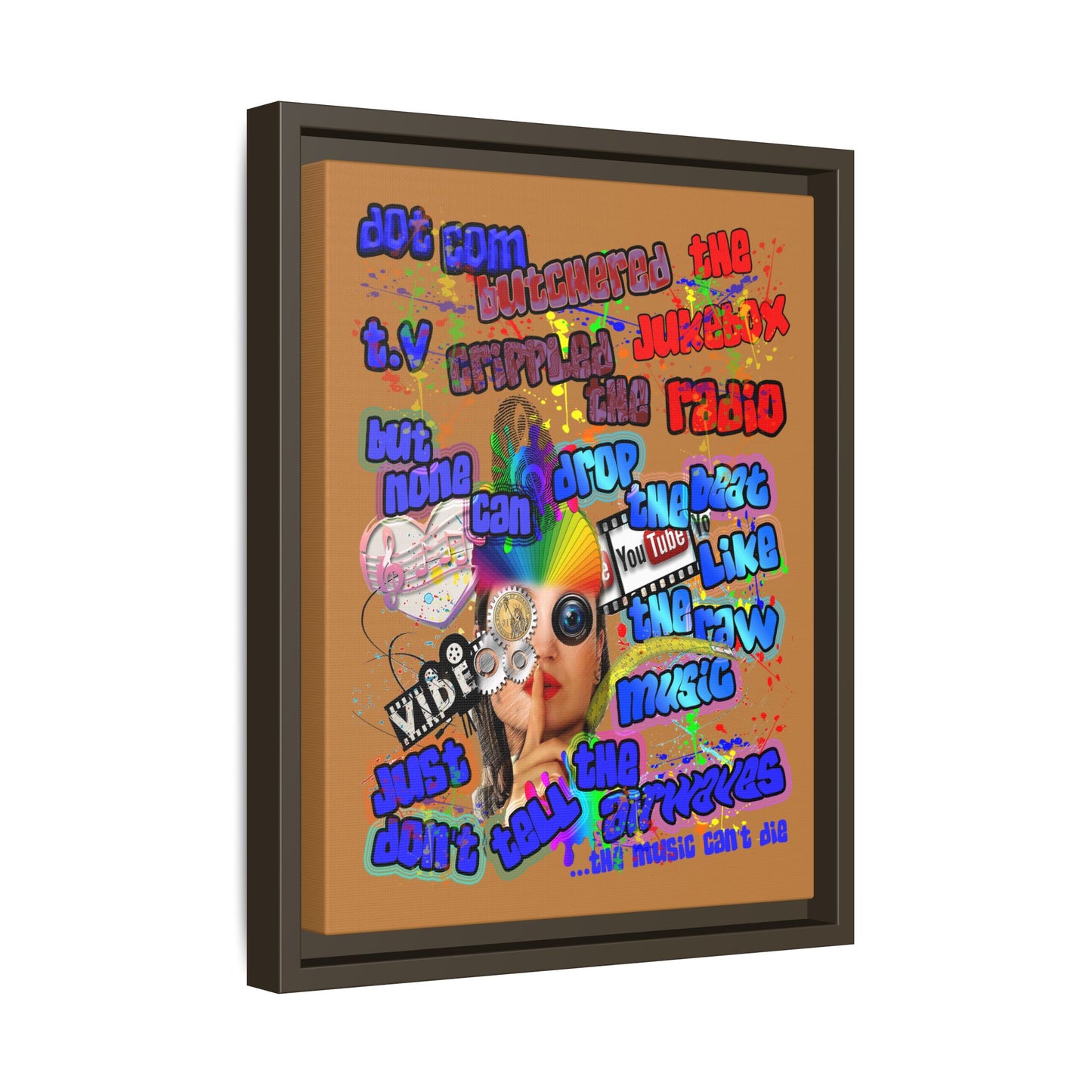 drop the beat - framed canvas art (light brown)