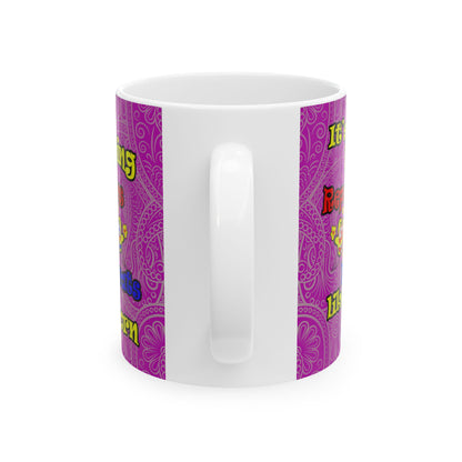 popping like popcorn - White Mug (pink swirl)