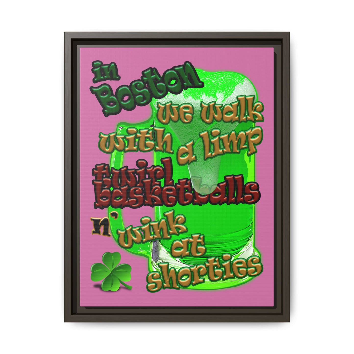 celtics logo - framed canvas art (light pink)