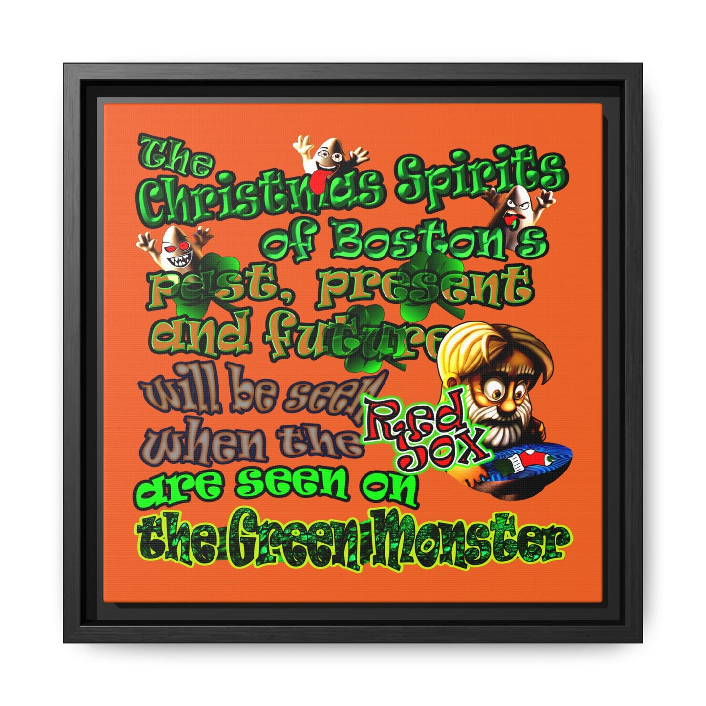 christmas spirits of boston - framed canvas art (orange)